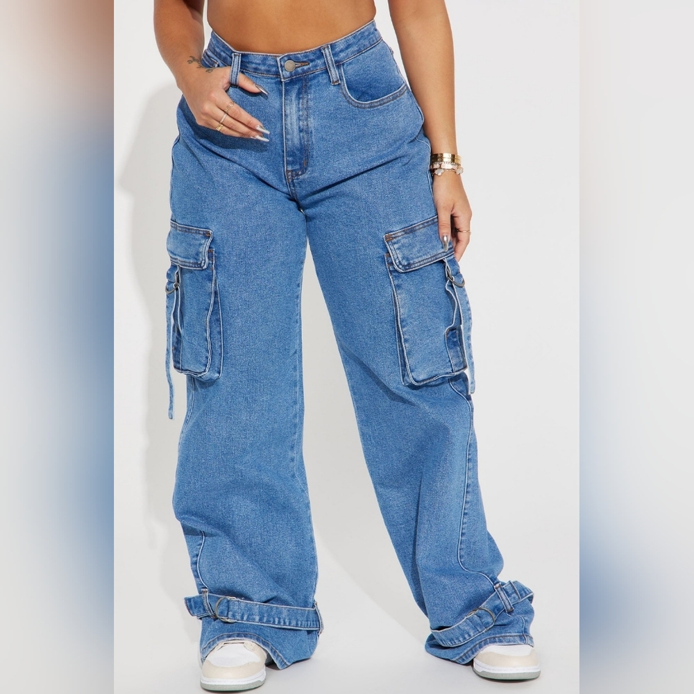 Fashion Nova Blue Cargo Jeans